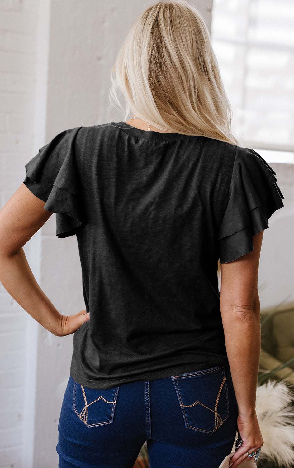 Black Ruffle Short Sleeve