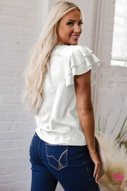 White Ruffle Short Sleeve