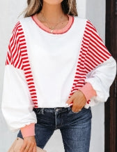 Red Stripe Colorblock Patchwork Contrast Stitching Oversize Sweatshirt