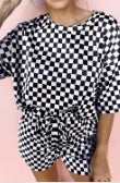 Black Checkered Top and Short Casual 2pcs Set