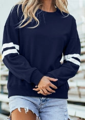 Navy Blue Varsity Striped Detail Drop Shoulder Oversized Sweatshirt