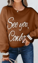 Coffee See You Cowboy Embroidered Western Graphic Sweater