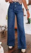 Sail Blue Wide Leg Pocketed High Waist Jeans