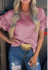 Toadstool Satin Ruffle Sleeve Top