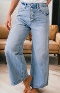 Beau Blue Multi Buttons Pinstripe Wide Leg Jeans