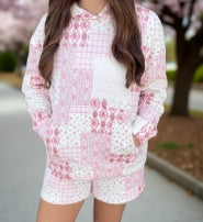 Pink Quilted Hoodie Short Set