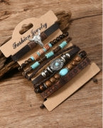 Chestnut 6 Piece Western Bull Skull Turquoise Beading Bracelet