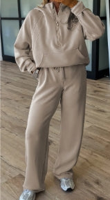 Jet Stream Half Zip Thumbhole Sleeve Hoodie Active Pants 2pcs Outfit
