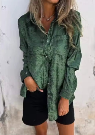 Button Down Shimmering Collared L/S w/ pocket