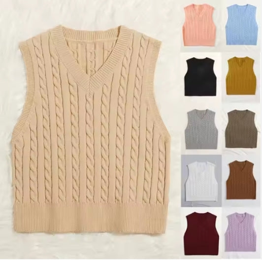 Solid V-Neck Knit Sweater Vest Updated