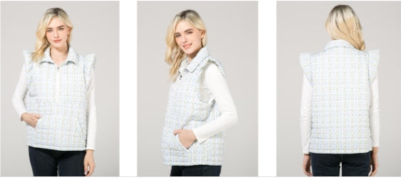 Light Blue Floral White Puffy Vest