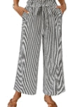 Black Stripe Tied High Waist Loose Straight Casual Pants