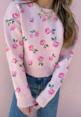 Delicacy Sweet Floral Print Drop Shoulder Cropped Sweater