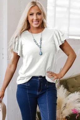 White Ruffle Short Sleeve